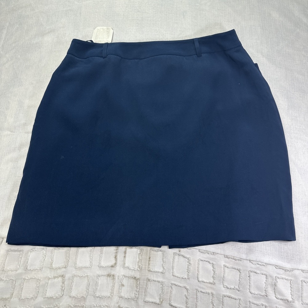 Jones New York Womens 14 Silk Skirt Marine Harbor Navy Blue Sandwashed Suede NWT